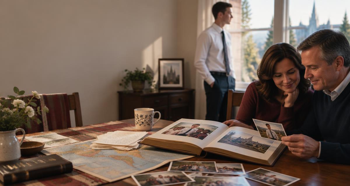 Familia preservando fotografías y cartas de una misión